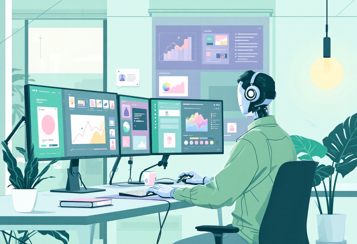 AI-powered prompt engineering workspace illustration